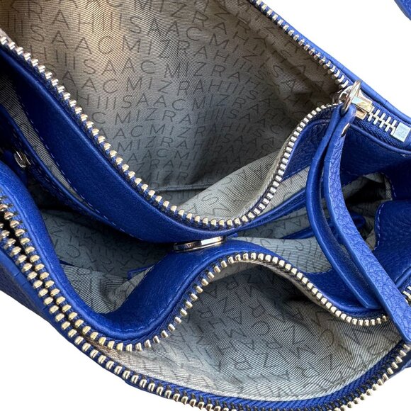 Isaac Mizrahi Crossbody Genuine Leather Bag Blue Tassel Adjustable Strap New - Picture 11 of 13